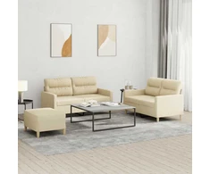 Sofa Sofos komplektas su pagalvėlėmis, 3 dalių, kreminis, audinys