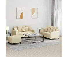 Sofa Sofos komplektas su pagalvėlėmis, 3 dalių, kreminis, audinys