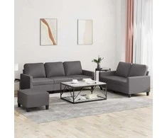 Sofa Sofos komplektas su pagalvėlėmis, 3 dalių, pilkas, dirbtinė oda