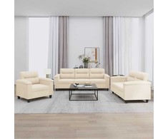 Sofa Sofos komplektas su pagalvėlėmis, 3 dalių, smėlio, audinys
