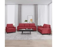Sofa Sofos komplektas su pagalvėlėmis, 3 dalių, vyno, dirbtinė oda
