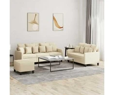 Sofa Sofos komplektas su pagalvėlėmis, 3 dalių, kreminis, audinys