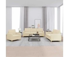 Sofa Sofos komplektas su pagalvėlėmis, 3 dalių, kreminis, audinys