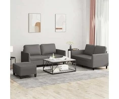 Sofa Sofos komplektas su pagalvėlėmis, 3 dalių, pilkas, dirbtinė oda