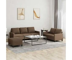 Sofa Sofos komplektas su pagalvėlėmis, 3 dalių, rudas, audinys
