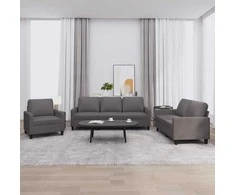 Sofa Sofos komplektas su pagalvėlėmis, 3 dalių, pilkas, dirbtinė oda