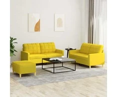 Sofa Sofos komplektas su pagalvėlėmis, 3 dalių, geltonas, audinys