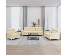 Sofa Sofos komplektas su pagalvėlėmis, 3 dalių, kreminis, audinys