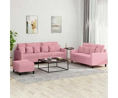 Sofa Sofos komplektas su pagalvėlėmis, 3 dalių, rožinis, aksomas