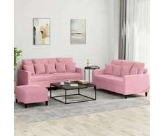 Sofa Sofos komplektas su pagalvėlėmis, 3 dalių, rožinis, aksomas