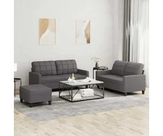 Sofa Sofos komplektas su pagalvėlėmis, 3 dalių, pilkas, dirbtinė oda