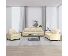 Sofa Sofos komplektas su pagalvėlėmis, 3 dalių, kreminis, audinys