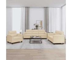 Sofa Sofos komplektas su pagalvėlėmis, 3 dalių, kreminis, audinys