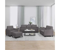 Sofa Sofos komplektas su pagalvėlėmis, 4 dalių, pilkas, dirbtinė oda
