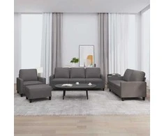 Sofa Sofos komplektas su pagalvėlėmis, 4 dalių, pilkas, dirbtinė oda
