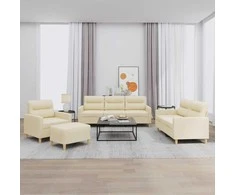 Sofa Sofos komplektas su pagalvėlėmis, 4 dalių, kreminis, audinys