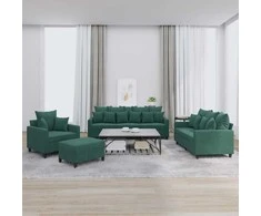 Sofa Sofos komplektas su pagalvėlėmis, 4 dalių, žalias, aksomas