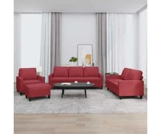 Sofa Sofos komplektas su pagalvėlėmis, 4 dalių, vyno, dirbtinė oda