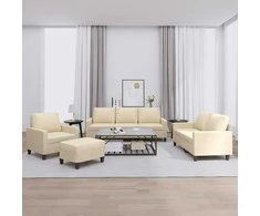 Sofa Sofos komplektas su pagalvėlėmis, 4 dalių, kreminis, audinys