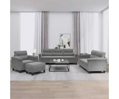 Sofa Sofos komplektas su pagalvėlėmis, 4 dalių, pilkas, audinys