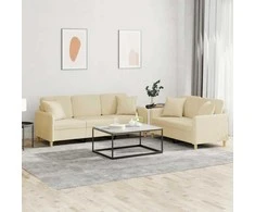 Sofa Sofos komplektas su pagalvėmis, 2 dalių, kreminis, audinys