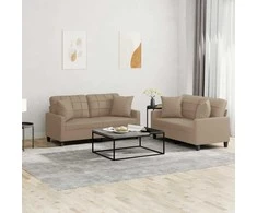 Sofa Sofos komplektas su pagalvėmis, 2 dalių, kapučino, dirbtinė oda