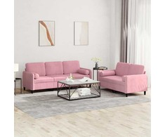 Sofa Sofos komplektas su pagalvėmis, 2 dalių, rožinis, aksomas