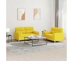 Sofa Sofos komplektas su pagalvėmis, 2 dalių, geltonas, audinys