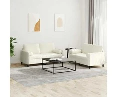 Sofa Sofos komplektas su pagalvėmis, 2 dalių, kreminis, aksomas