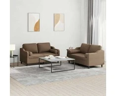 Sofa Sofos komplektas su pagalvėmis, 2 dalių, rudas, audinys