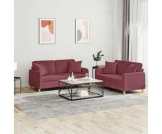 Sofa Sofos komplektas su pagalvėmis, 2 dalių, vyno, audinys