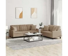 Sofa Sofos komplektas su pagalvėmis, 2 dalių, kapučino, dirbtinė oda