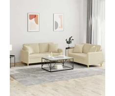Sofa Sofos komplektas su pagalvėmis, 2 dalių, kreminis, audinys