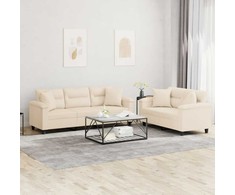 Sofa Sofos komplektas su pagalvėmis, 2 dalių, smėlio, audinys