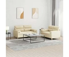 Sofa Sofos komplektas su pagalvėmis, 2 dalių, kreminis, audinys