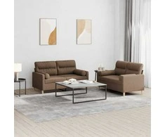 Sofa Sofos komplektas su pagalvėmis, 2 dalių, rudas, audinys