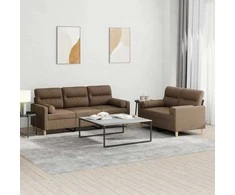 Sofa Sofos komplektas su pagalvėmis, 2 dalių, rudas, audinys