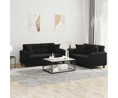 Sofa Sofos komplektas su pagalvėmis, 2 dalių, juodas, audinys