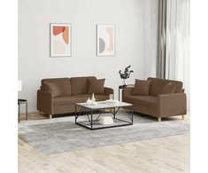 Sofa Sofos komplektas su pagalvėmis, 2 dalių, rudas, audinys