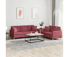Sofa Sofos komplektas su pagalvėmis, 2 dalių, vyno, audinys