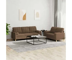 Sofa Sofos komplektas su pagalvėmis, 2 dalių, rudas, audinys