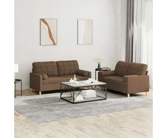 Sofa Sofos komplektas su pagalvėmis, 2 dalių, rudas, audinys