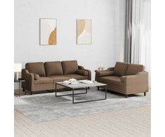 Sofa Sofos komplektas su pagalvėmis, 2 dalių, rudas, audinys