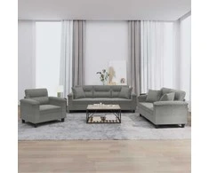 Sofa Sofos komplektas su pagalvėmis, 3 dalių, pilkas, audinys