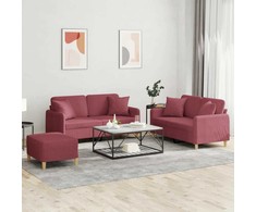 Sofa Sofos komplektas su pagalvėmis, 3 dalių, vyno, audinys