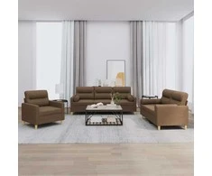 Sofa Sofos komplektas su pagalvėmis, 3 dalių, rudas, audinys