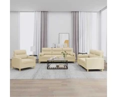 Sofa Sofos komplektas su pagalvėmis, 3 dalių, kreminis, audinys