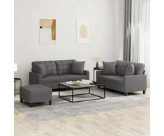 Sofa Sofos komplektas su pagalvėmis, 3 dalių, pilkas, dirbtinė oda