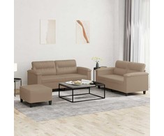 Sofa Sofos komplektas su pagalvėmis, 3 dalių, kapučino, dirbtinė oda