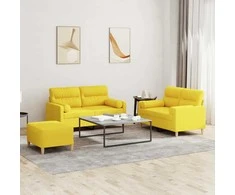 Sofa Sofos komplektas su pagalvėmis, 3 dalių, geltonas, audinys
